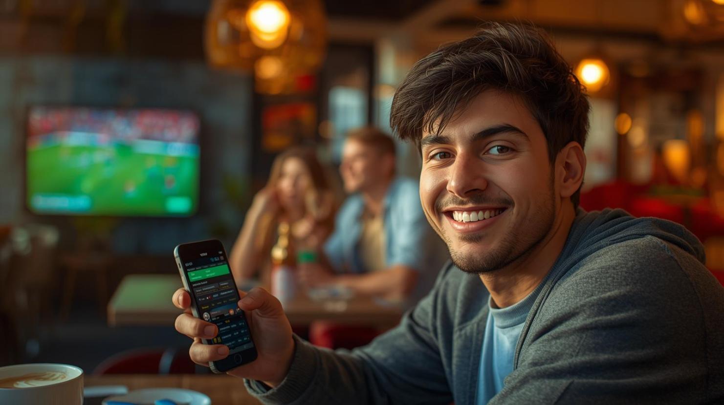 Young football fans confidently enjoy modern sportsbook culture inside lively neighborhood café together.